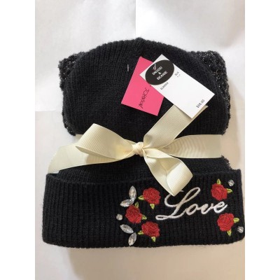 Betsey Johnson 's Love Black Snood and Beanie NEW  eb-78814946